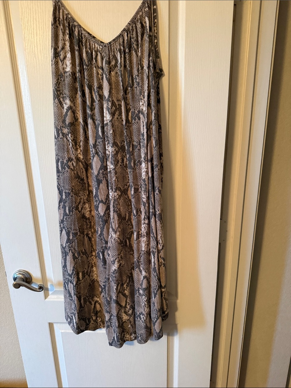 37. Emerald 1X Women’s Subdued Snake Print Jumpsuit in Taupe and Gray
